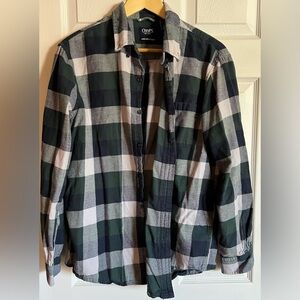 Chaps Green Black and White Plaid Button-Down Shirt